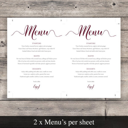 dark red menu template to print 2 on a page