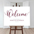 deep red wedding welcome sign