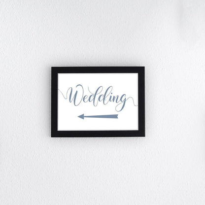 dusty blue directional wedding left arrow sign printed and framed