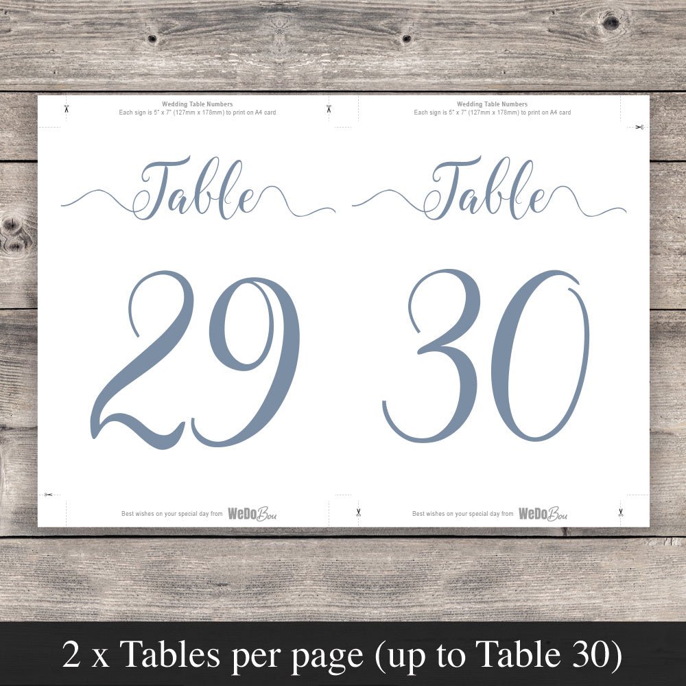 dusty blue table numbers template set up to print 2 per page
