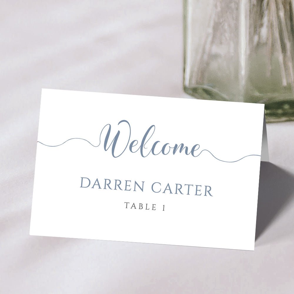 dusty blue wedding place card template