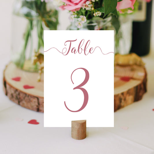 dusty pink table number on a wedding table