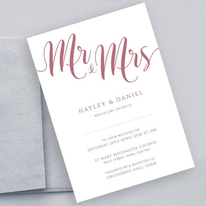 dusty pink wedding invitation set with envelope