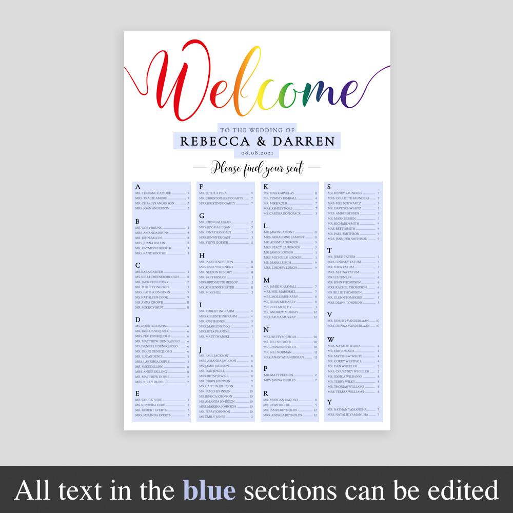 editable text on pride rainbow table plan