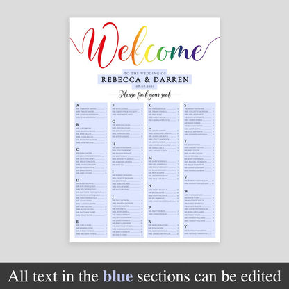 editable text on pride rainbow table plan