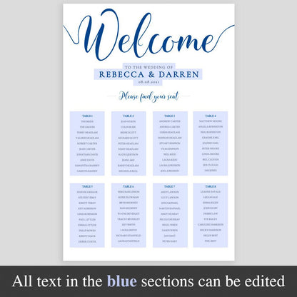 editable areas of royal blue seating chart highlighted
