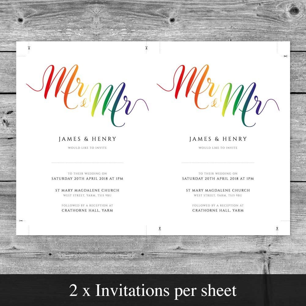 5x7 gay wedding invitation print  2 per sheet
