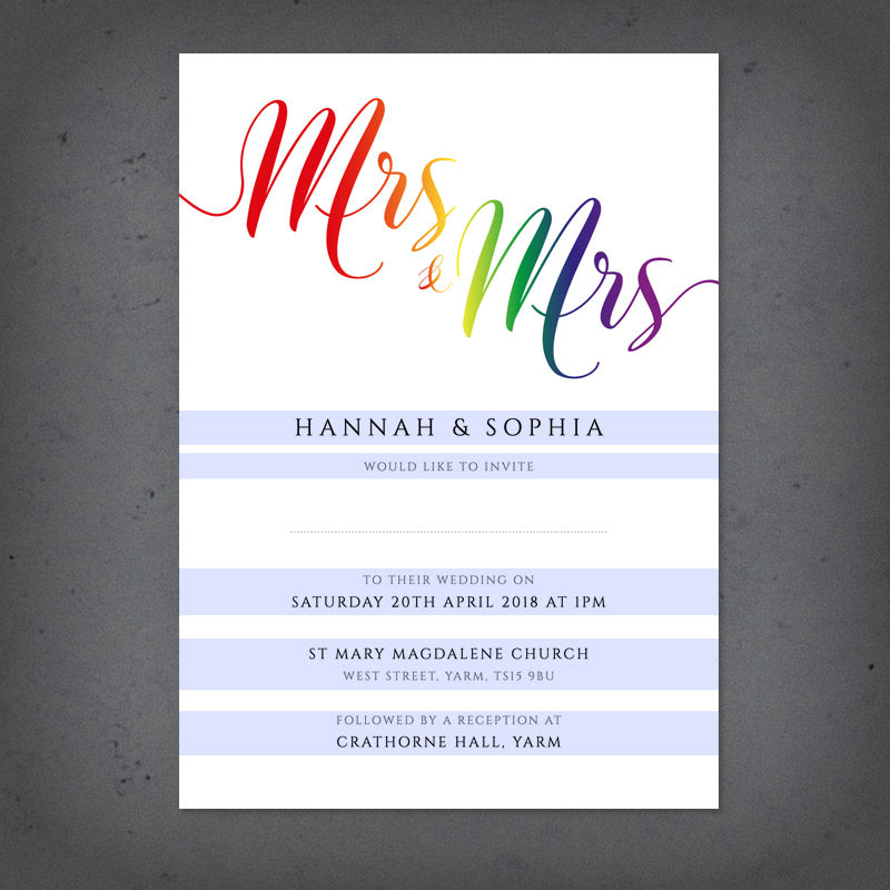 editable text on lesbian wedding rainbow invitation