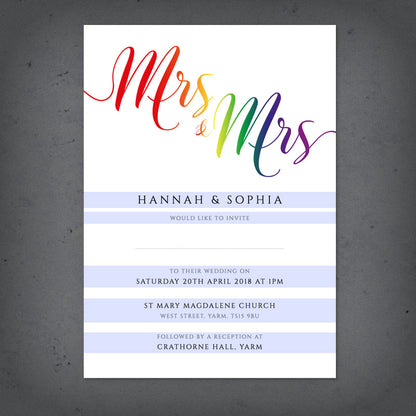 editable text on lesbian wedding rainbow invitation