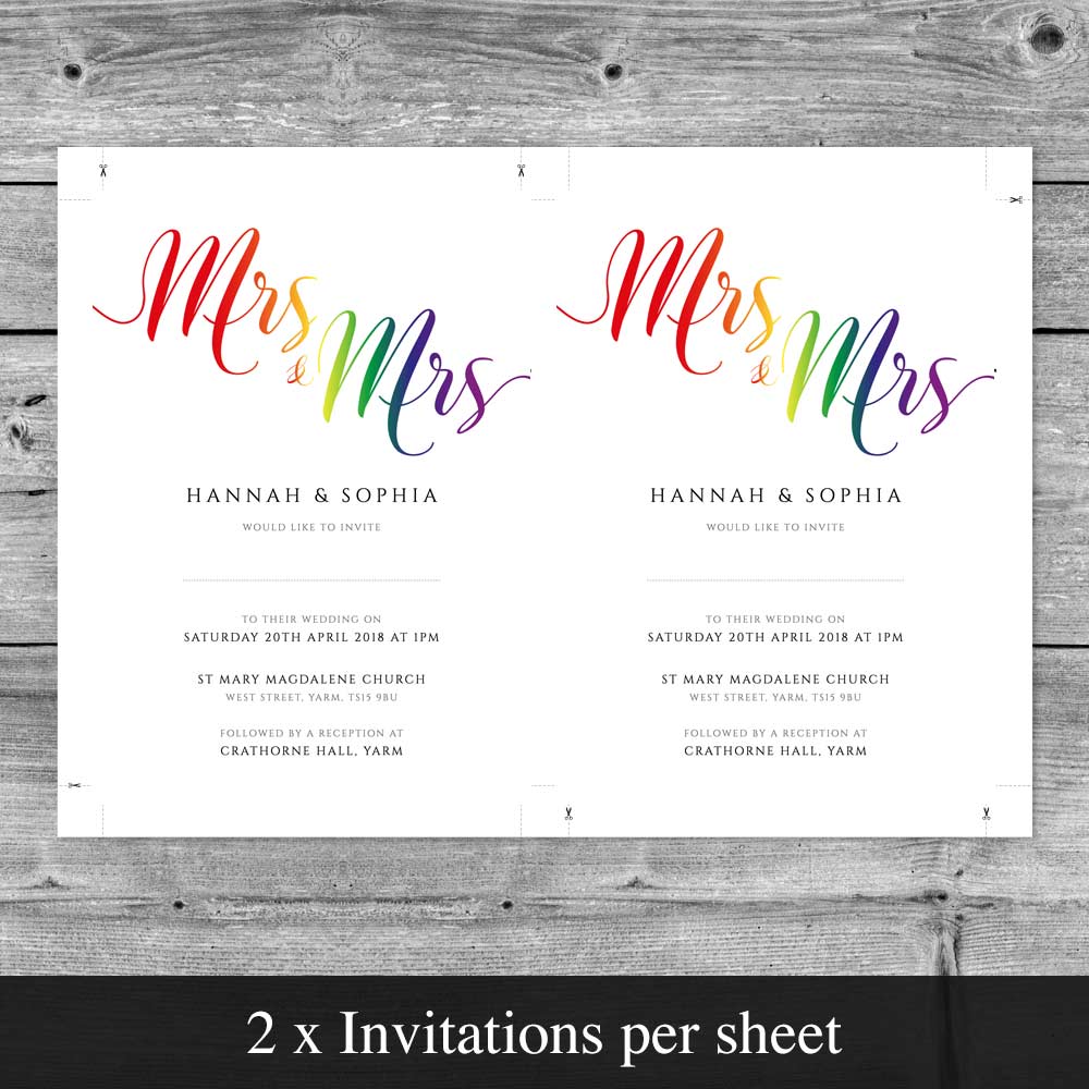 5x7 lesbian wedding invitation print 2 per sheet