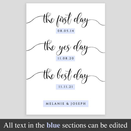 editable text on key dates wedding sign template
