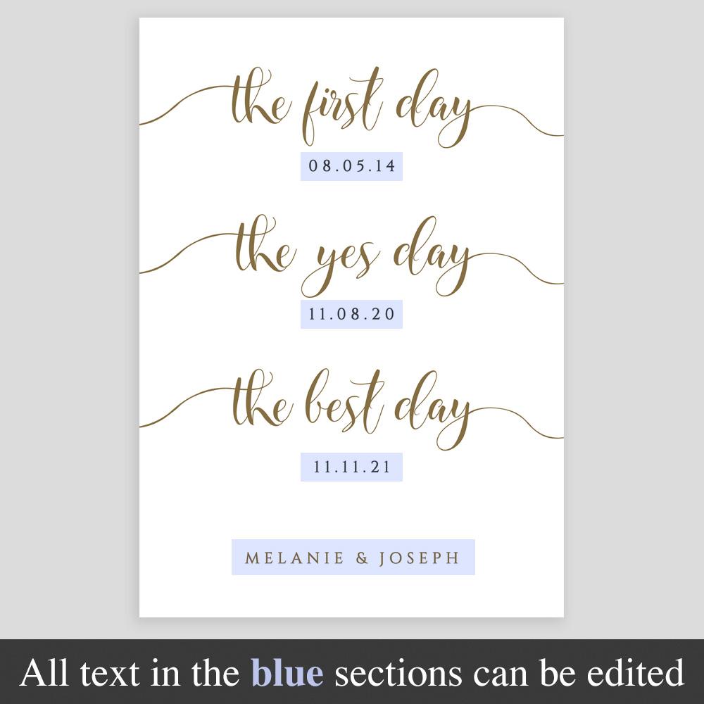 memorable dates gold wedding sign template