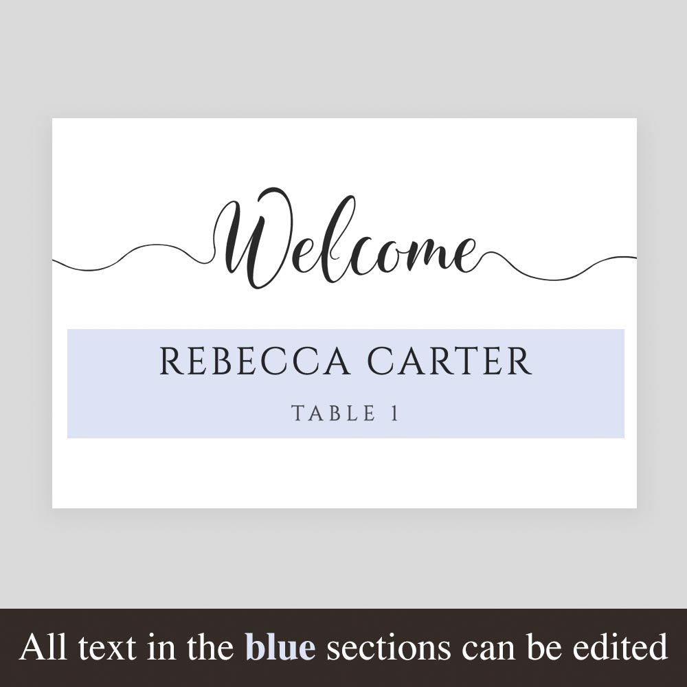 Black & White Place Card with editable text highlighted