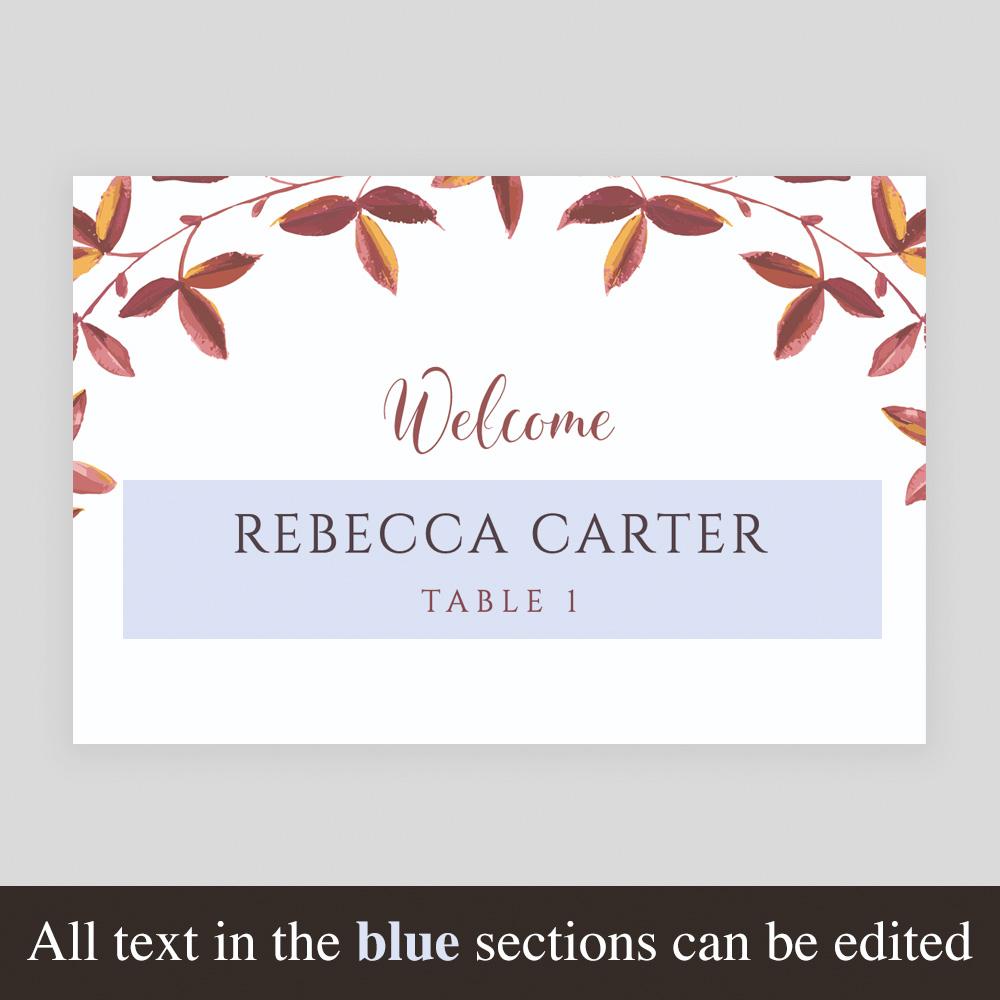 editable place cards fall leaves border
