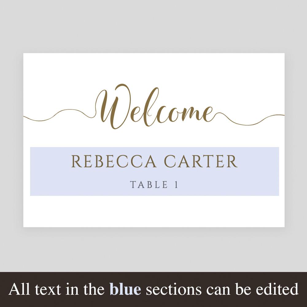 editable text on gold place card template