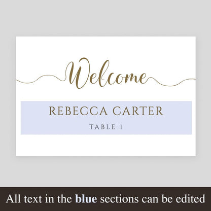 editable text on gold place card template