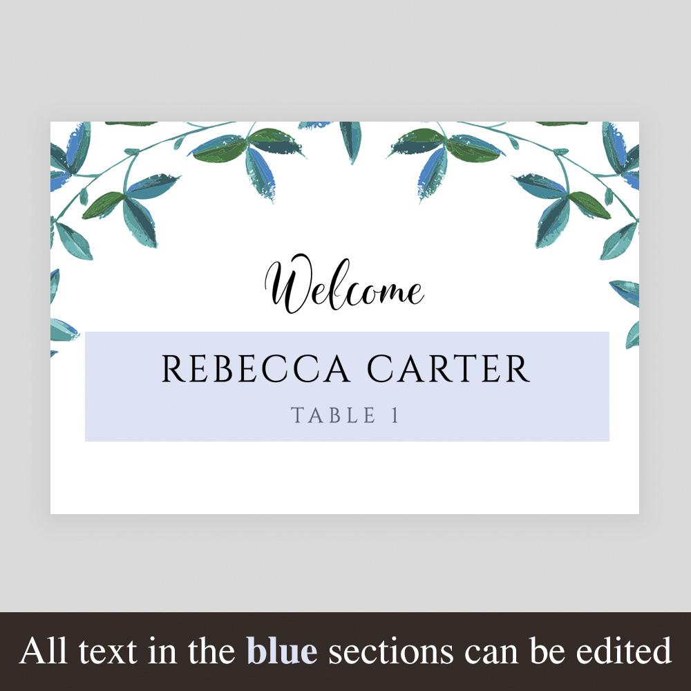 product image showing editable text on a printable DIY palce card template