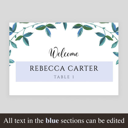 product image showing editable text on a printable DIY palce card template
