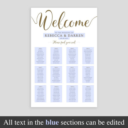editable text on a printable gold seating chart template