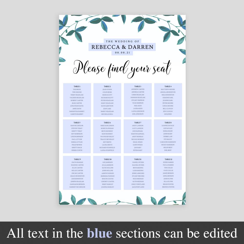 editable text highlighted on the table plan template