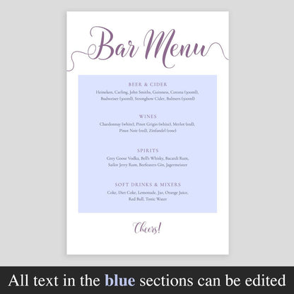 editable text highlighted_on amethyst purple drinks menu template