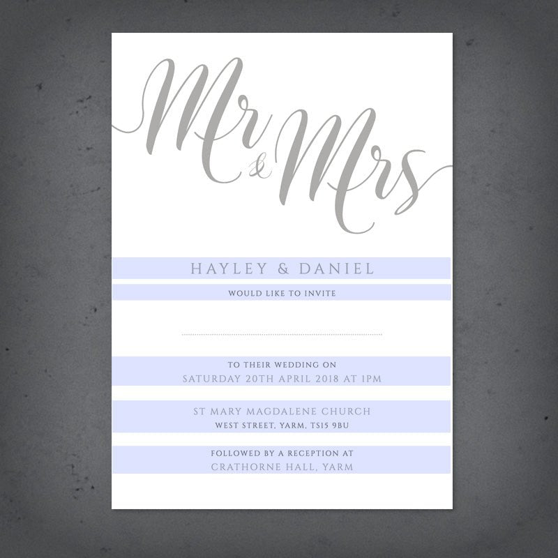 editable text highlighted on a silver wedding invitation