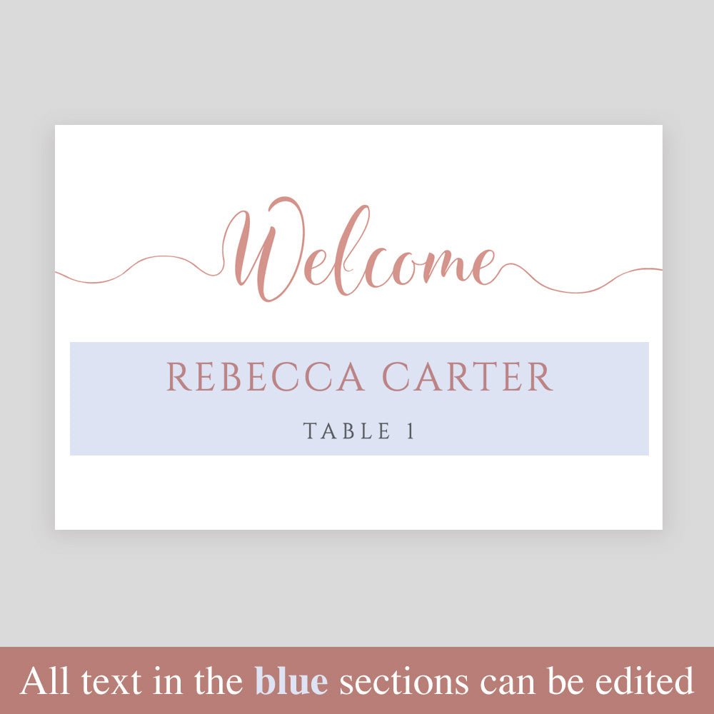 editable text highlighted on coral place card template