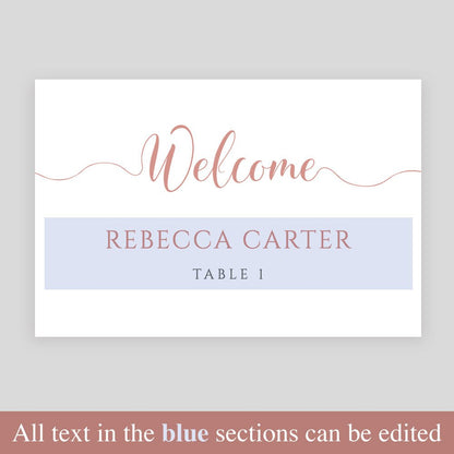 editable text highlighted on coral place card template