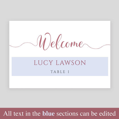 editable text highlighted on fuchsia pink place card template