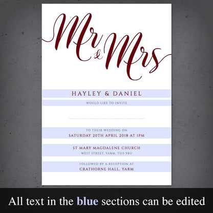 editable text highlighted on maroon wedding invitation