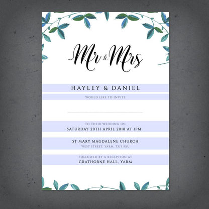editable wedding invitation with green foliage highlighting areas to edit