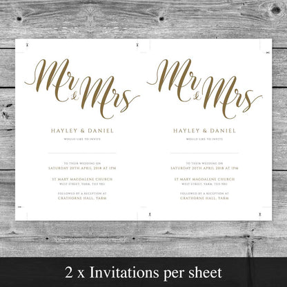 5x7 gold wedding invitation template download print 2 per page