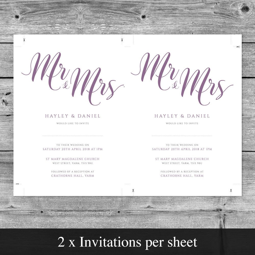 editable wedding invitation template in amethyst purple