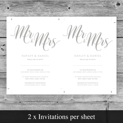 editable wedding invitation template in grey silver