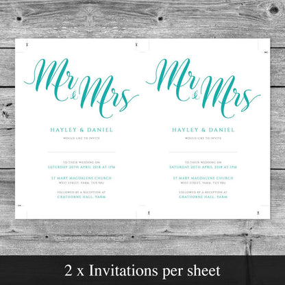 editable wedding invitation template in turquoise