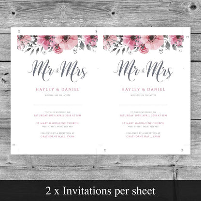 5"x7" editable wedding invitations template on rustic wood background