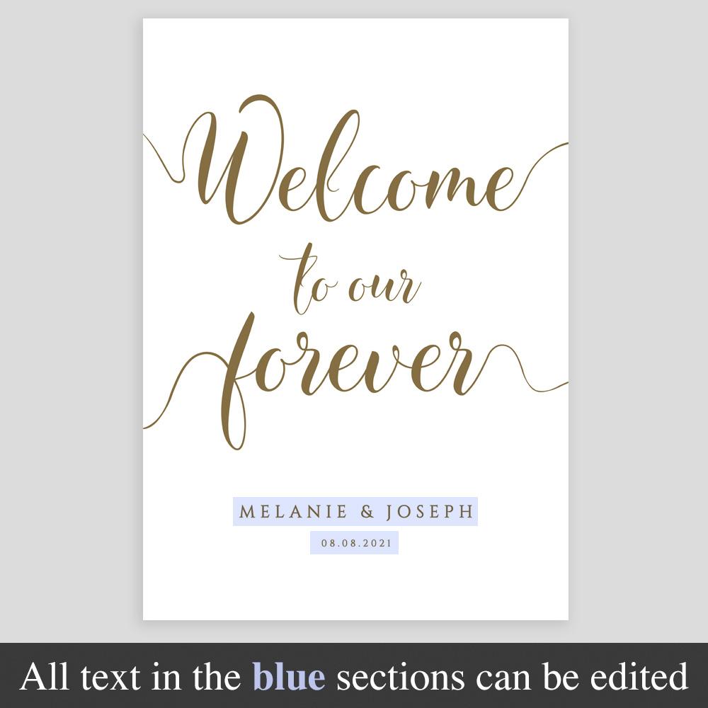 editable text on gold welcome to our forever sign template