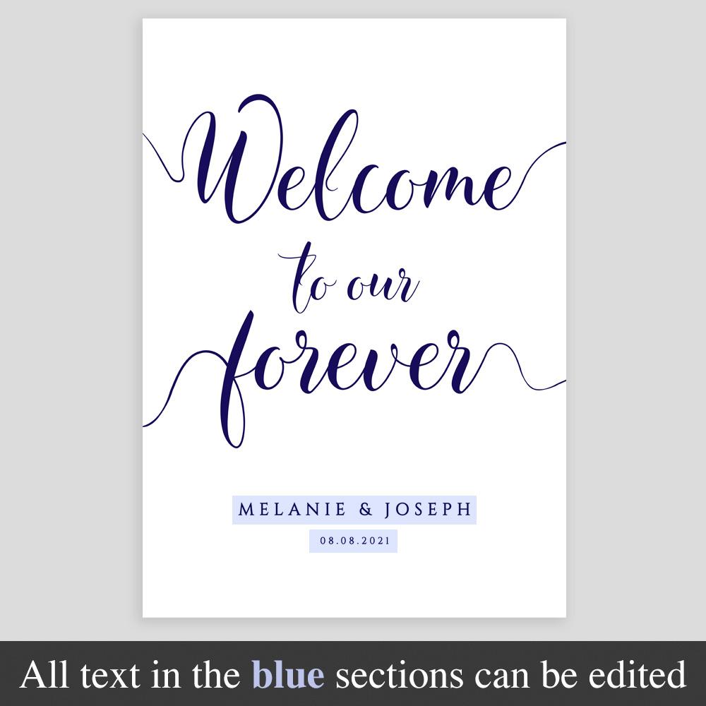 editable text on a personalised wedding sign template