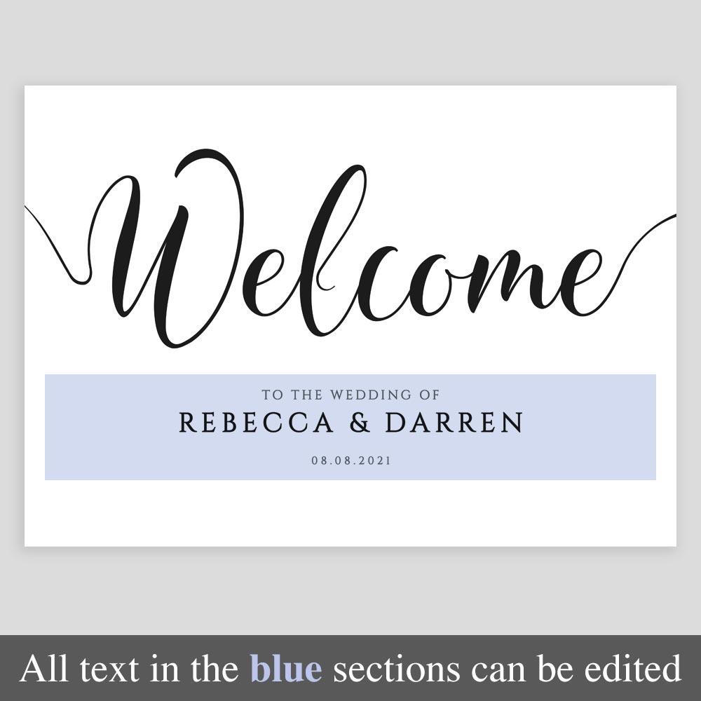 editable text highlighted on a wedding welcome sign template