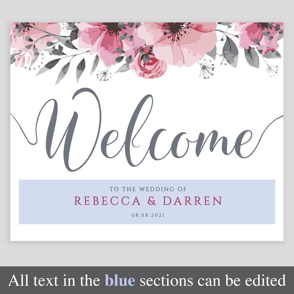 editable text includes bride and groom names and date of wedding