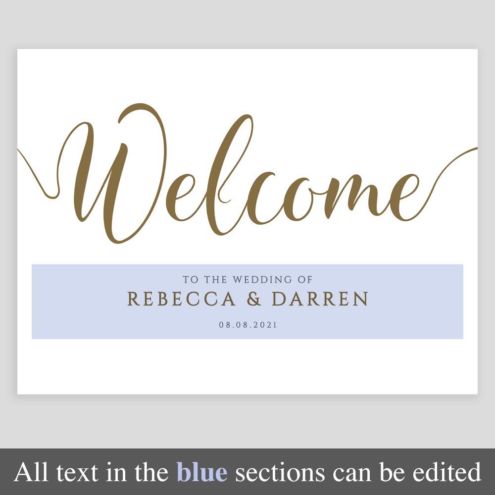 Editable text on gold wedding welcome sign template