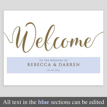 Editable text on gold wedding welcome sign template