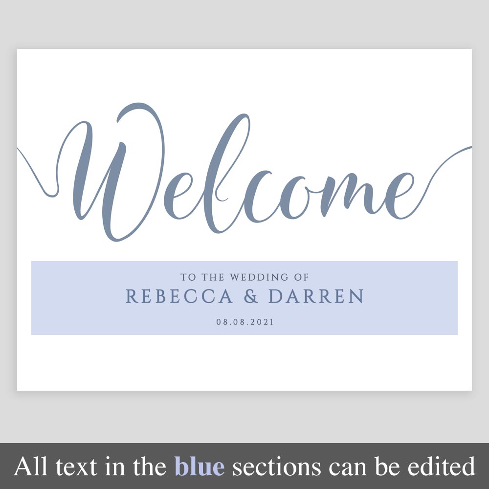 editable welcome sign in dusty blue