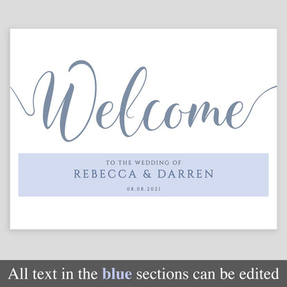 editable welcome sign in dusty blue