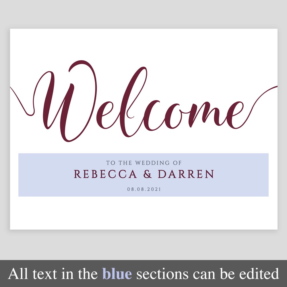 editable welcome sign in maroon