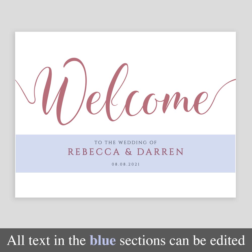 editable welcome sign in pastel pink