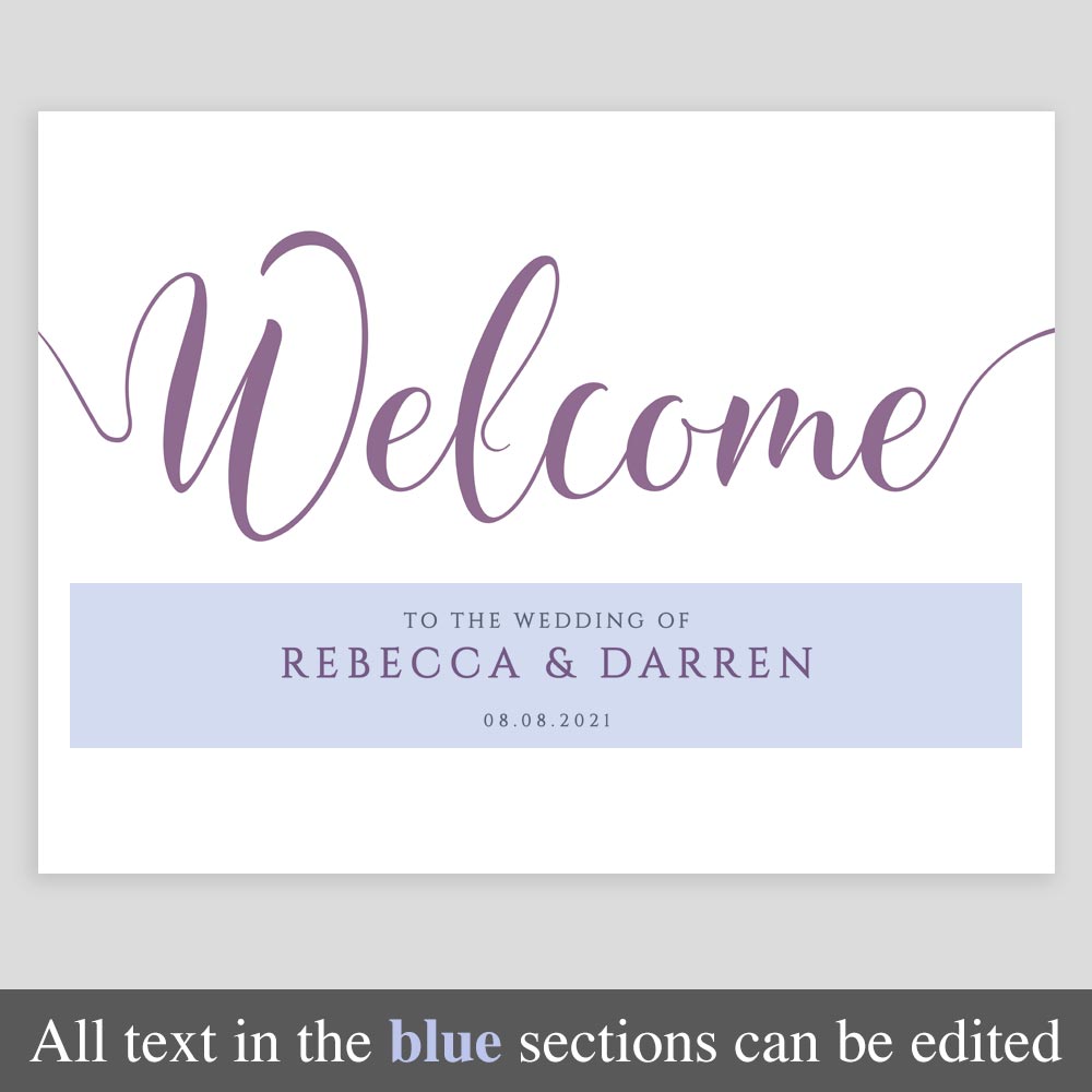 editable welcome sign in purple