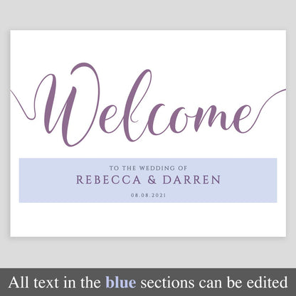 editable welcome sign in purple