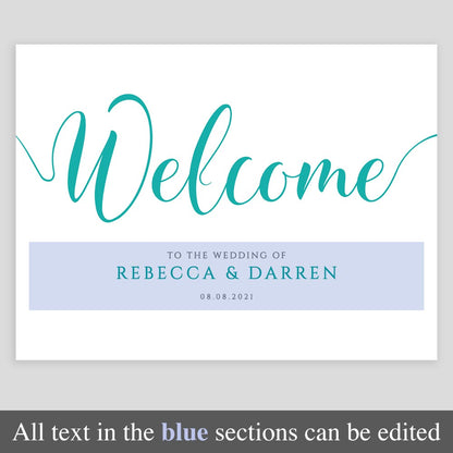 editable welcome sign in turquoise