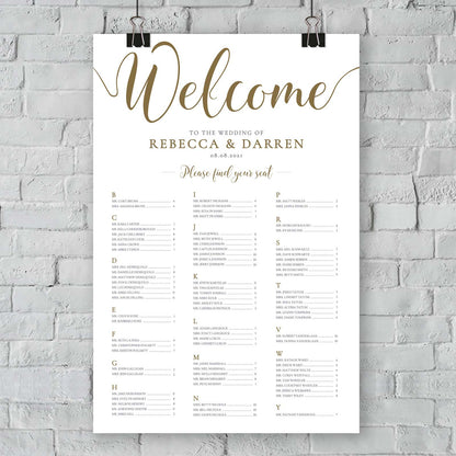 Gold wedding welcome sign please find your seat